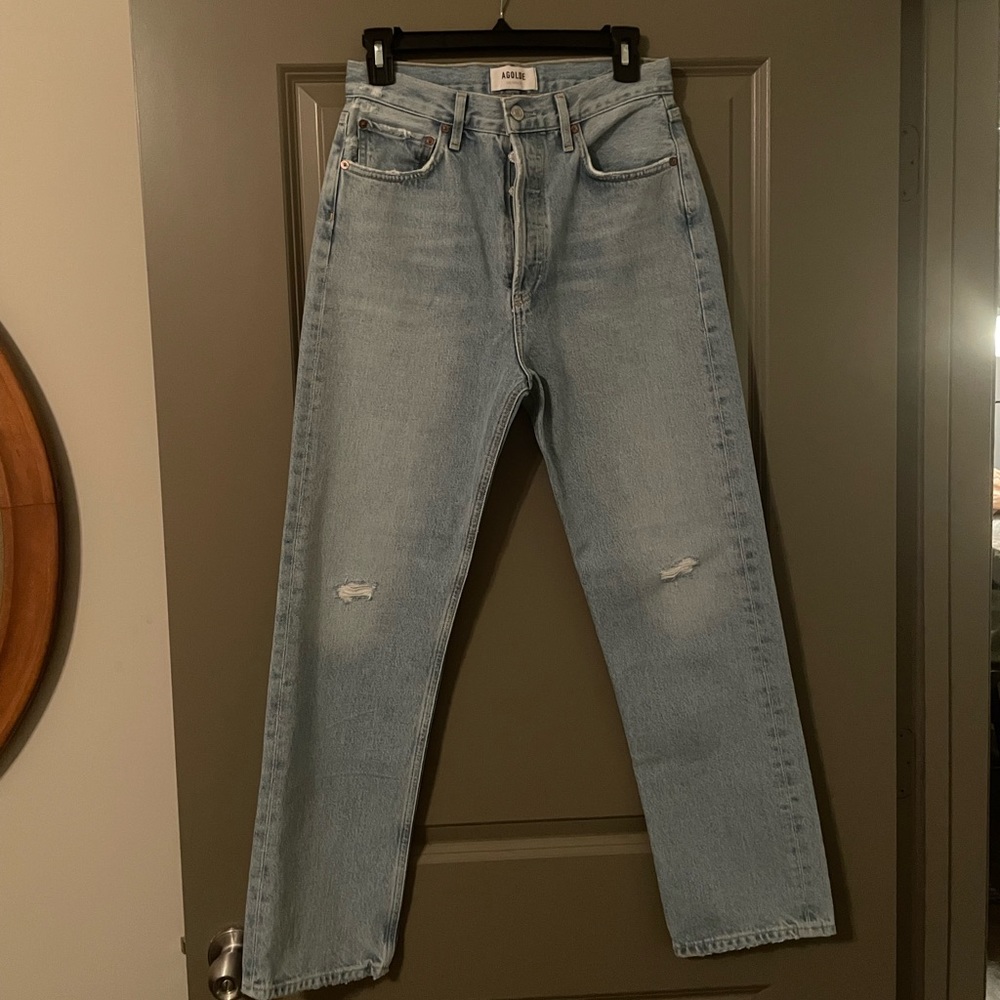 Agolde Denim Straight Leg Jeans in Light Blue